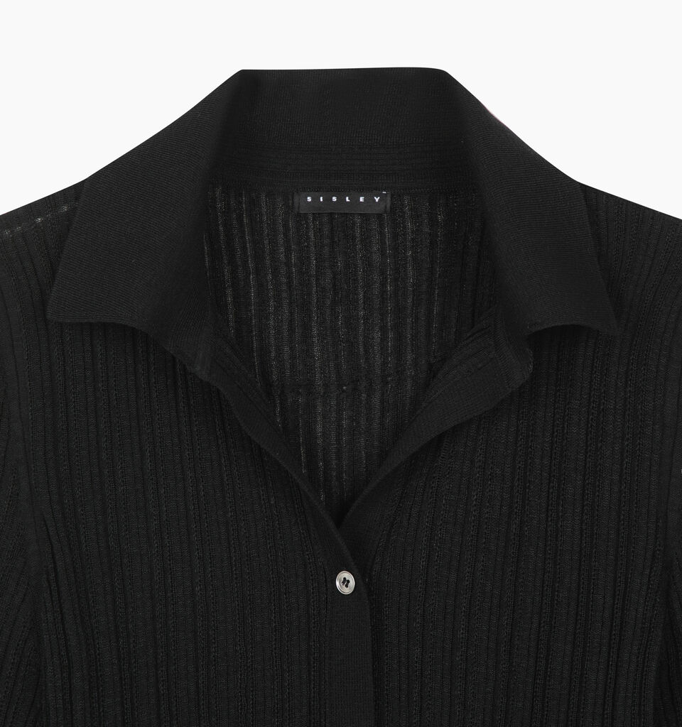 Black polo-look cardigan - null - Black | Sisley K image number 3